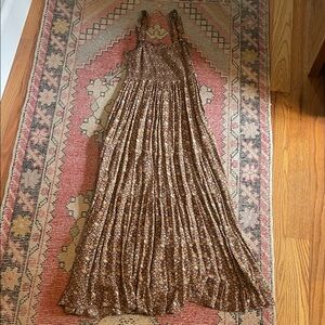 NATURAL LIFE Brown Floral Maxi Dress with Smocked Bodice and Tie Straps